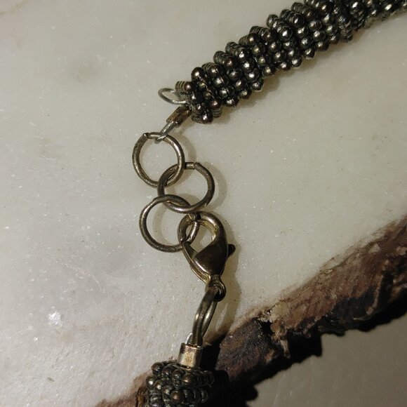 Vintage Silver Necklace Unknown Stone Brown Turquoise Tone Chunky Statement - Picture 9 of 16